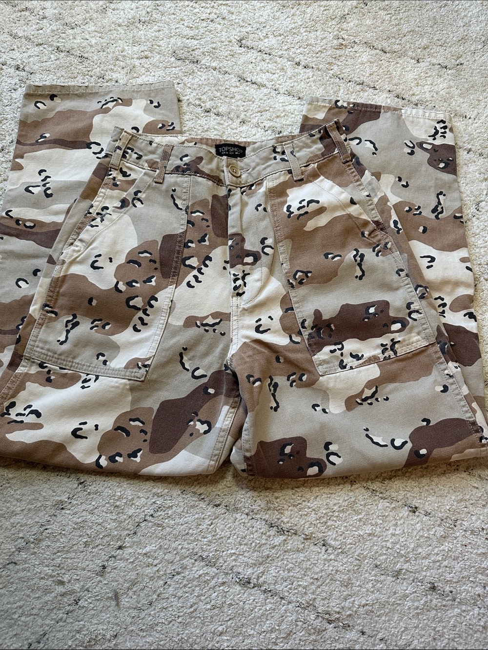 Topshop Desert Camo High-Rise Utility Pants - Beige & Tan